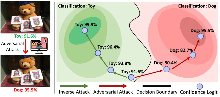 Adversarial and inverse attacks across the decision boundary
